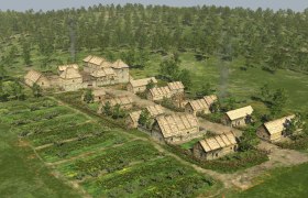 Reconstruction of the village of Hard with adjoining manor house, © MAMUZ/7reasons