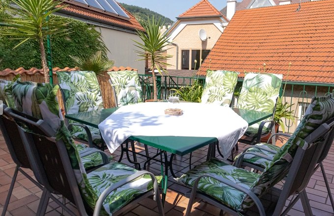 Ferienhaus BurgstiegeTerrasse mit Ausblick, © Familie Denk